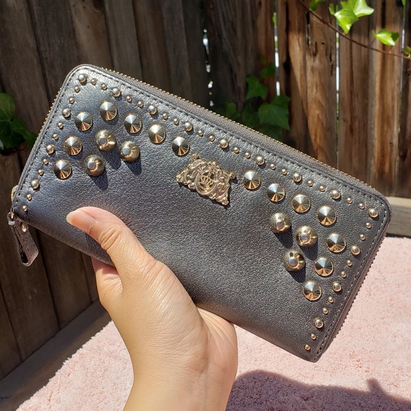 Juicy Couture Handbags - JUICY COUTURE Gunmetal Leather Studded WALLET NWOT